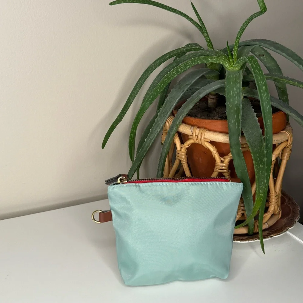 Dooney & Bourke Mint Nylon Shopper Tote + Pouch Leather Trim Stripe Lining - Picture 11 of 13